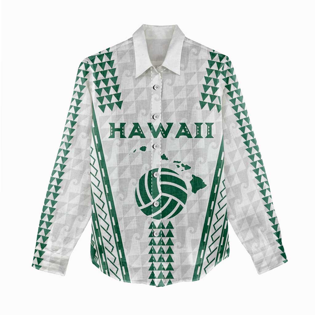Polynesian Hawaii Volleyball Custom Women Casual Shirt White Kakau with Map Motif