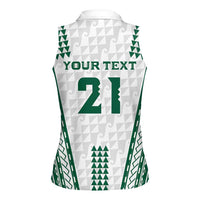 Polynesian Hawaii Volleyball Custom Women Sleeveless Polo Shirt White Kakau with Map Motif
