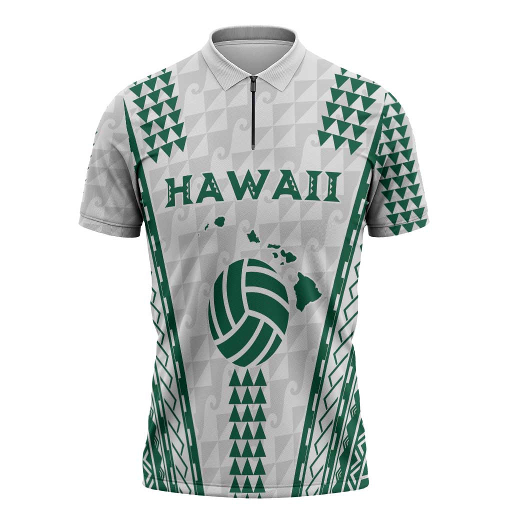 Polynesian Hawaii Volleyball Custom Zipper Polo Shirt White Kakau with Map Motif - Polynesian Pride