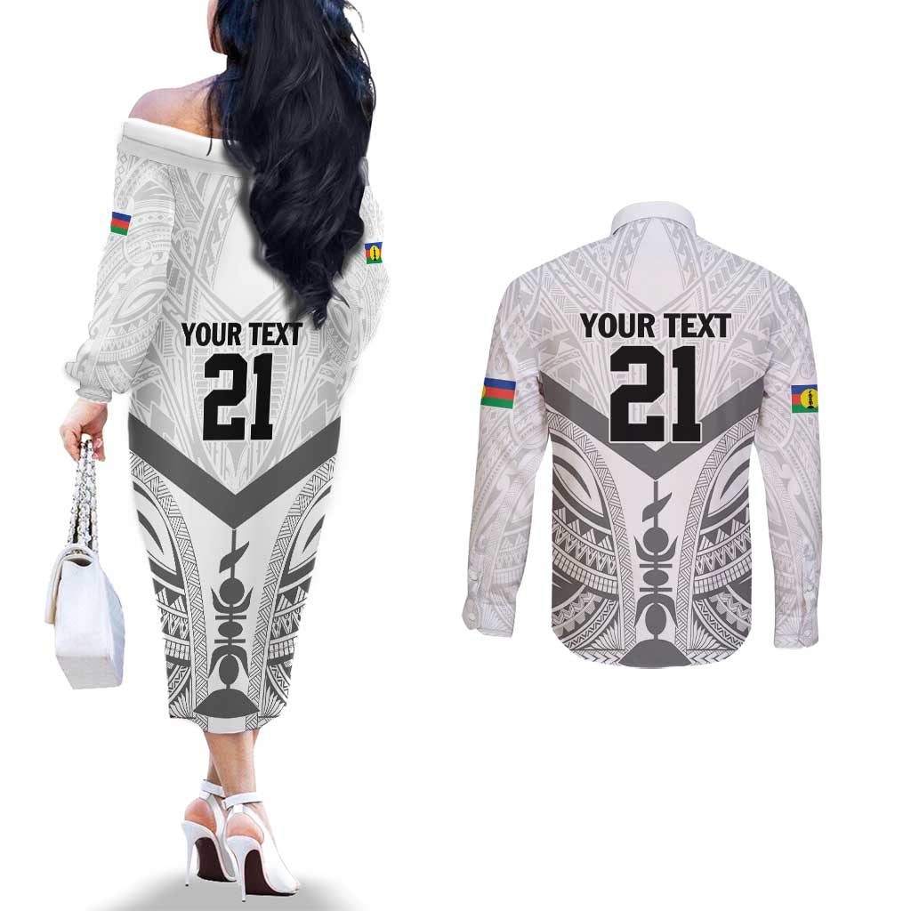 New Caledonia Football Custom Couples Matching Off The Shoulder Long Sleeve Dress and Long Sleeve Button Shirt Go Champions Les Cagous
