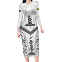 New Caledonia Football Custom Family Matching Long Sleeve Bodycon Dress and Hawaiian Shirt Go Champions Les Cagous LT9 Mom's Dress White - Polynesian Pride