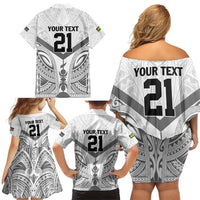 New Caledonia Football Custom Family Matching Off Shoulder Short Dress and Hawaiian Shirt Go Champions Les Cagous