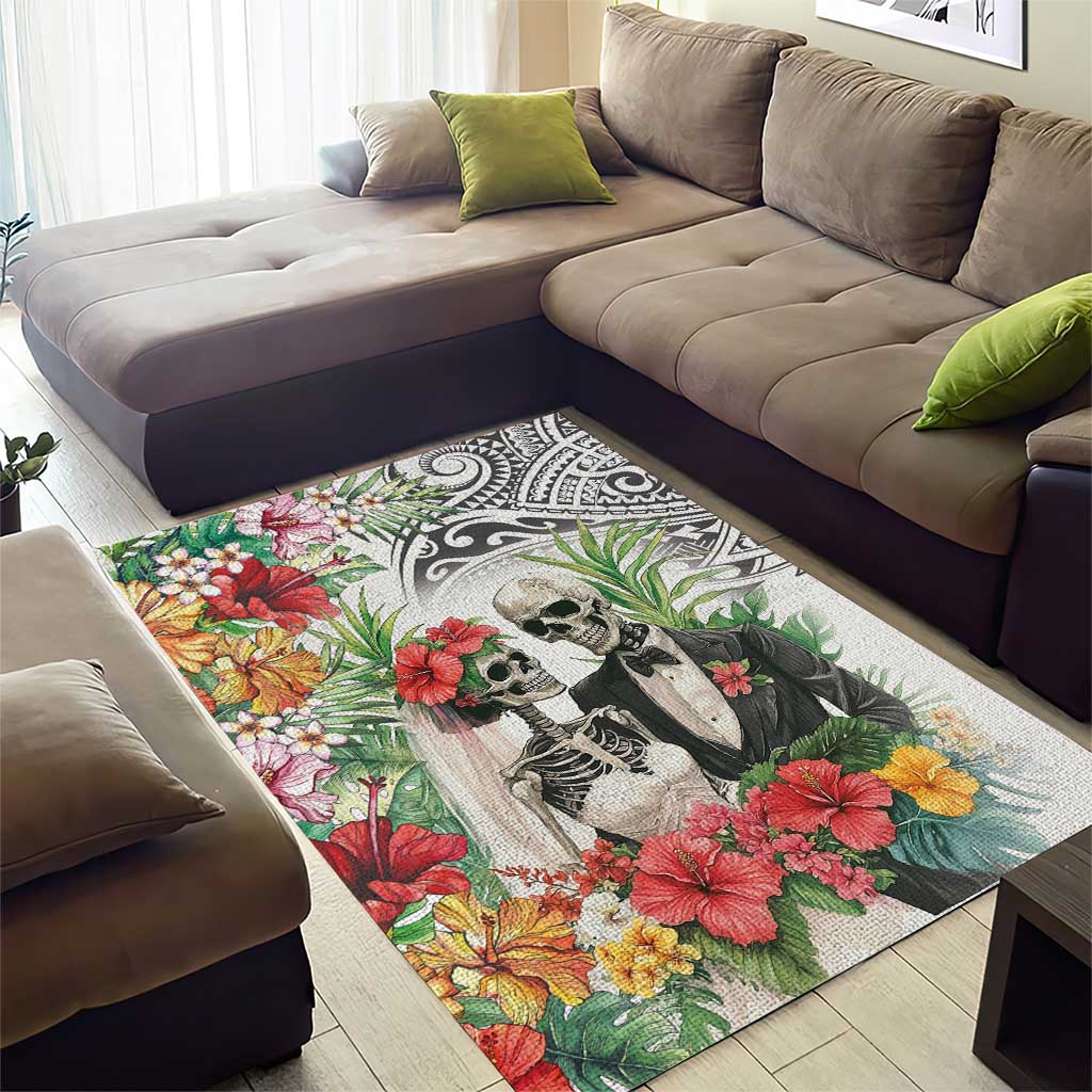 Skeleton Love for Valentine’s Day Area Rug Polynesian Tribal Love Forever