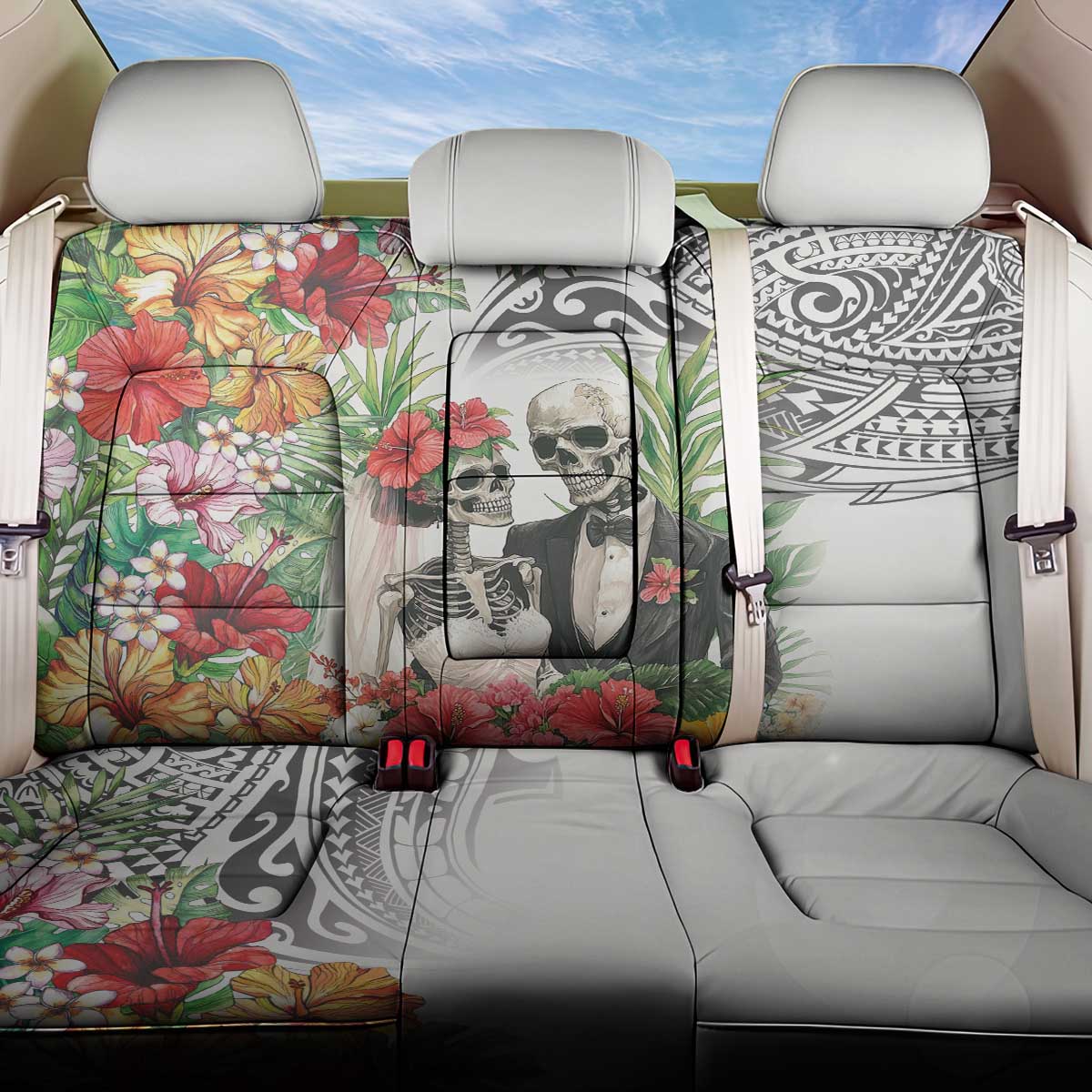 Skeleton Love for Valentine’s Day Back Car Seat Cover Polynesian Tribal Love Forever