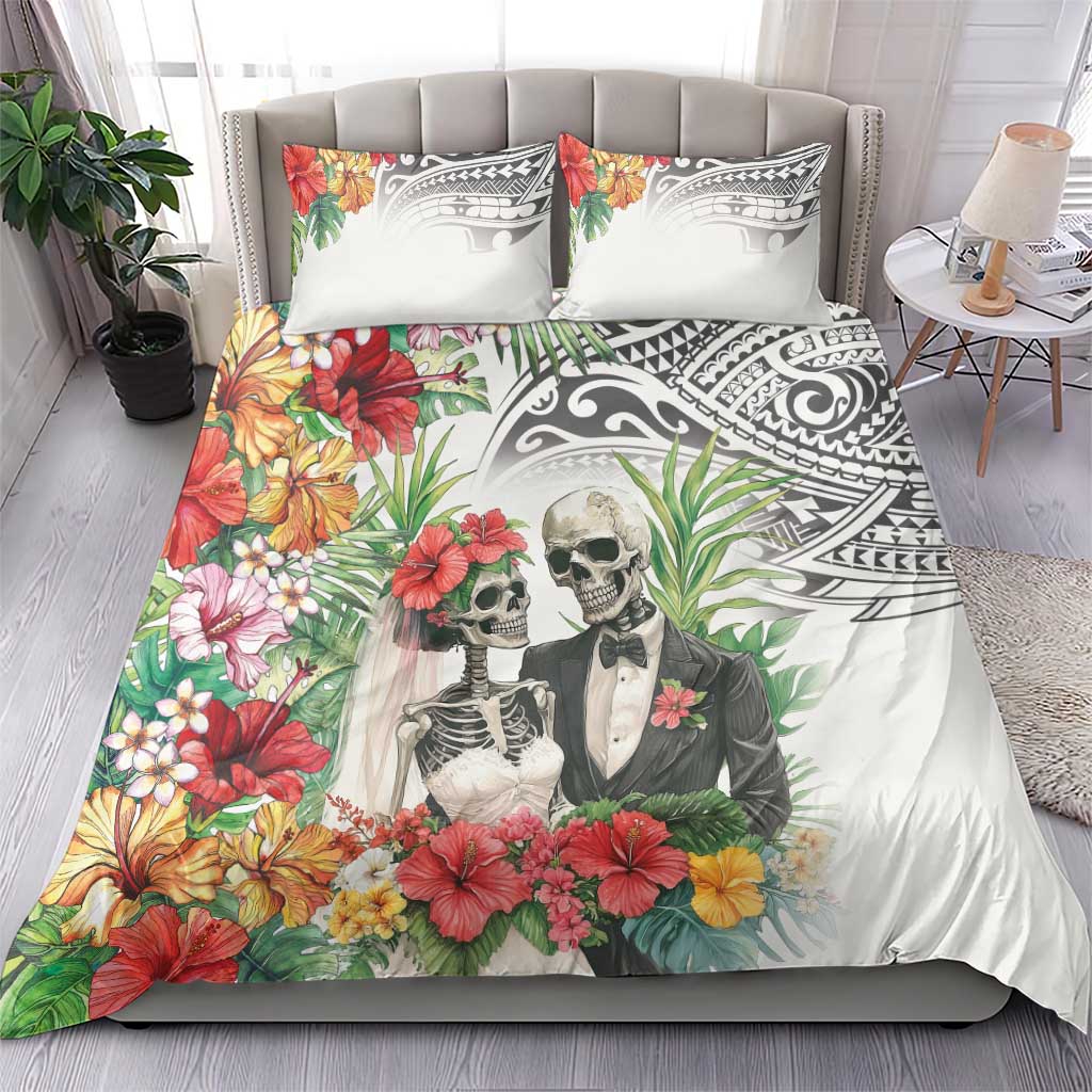 Skeleton Love for Valentine’s Day Bedding Set Polynesian Tribal Love Forever