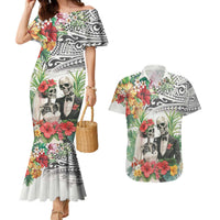 Skeleton Love for Valentines Day Couples Matching Mermaid Dress and Hawaiian Shirt Polynesian Tribal Love Forever LT9 White - Polynesian Pride