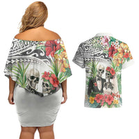 Skeleton Love for Valentines Day Couples Matching Off Shoulder Short Dress and Hawaiian Shirt Polynesian Tribal Love Forever LT9 - Polynesian Pride