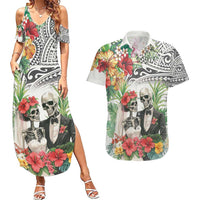 Skeleton Love for Valentines Day Couples Matching Summer Maxi Dress and Hawaiian Shirt Polynesian Tribal Love Forever LT9 White - Polynesian Pride