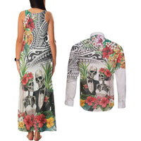 Skeleton Love for Valentines Day Couples Matching Tank Maxi Dress and Long Sleeve Button Shirt Polynesian Tribal Love Forever LT9 - Polynesian Pride