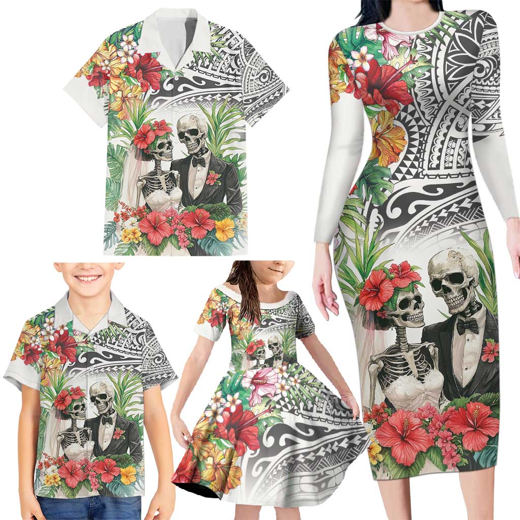 Skeleton Love for Valentines Day Family Matching Long Sleeve Bodycon Dress and Hawaiian Shirt Polynesian Tribal Love Forever LT9 - Polynesian Pride
