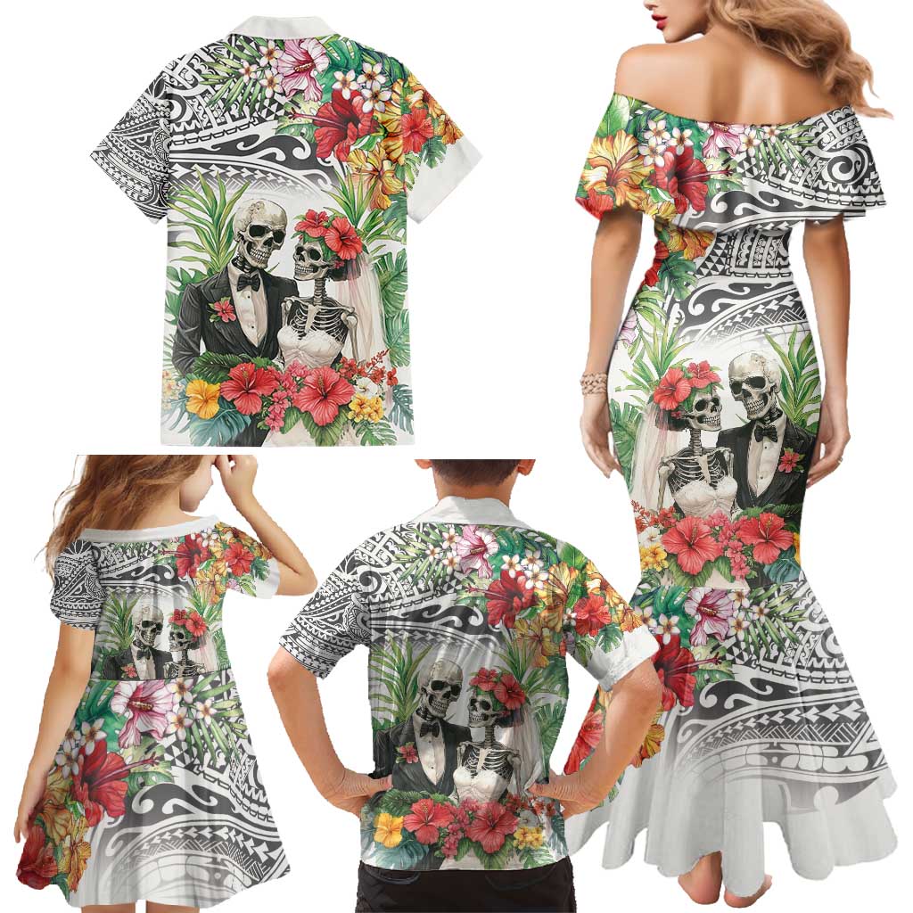 Skeleton Love for Valentines Day Family Matching Mermaid Dress and Hawaiian Shirt Polynesian Tribal Love Forever LT9 - Polynesian Pride