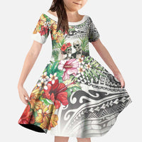 Skeleton Love for Valentine’s Day Family Matching Off The Shoulder Long Sleeve Dress and Hawaiian Shirt Polynesian Tribal Love Forever