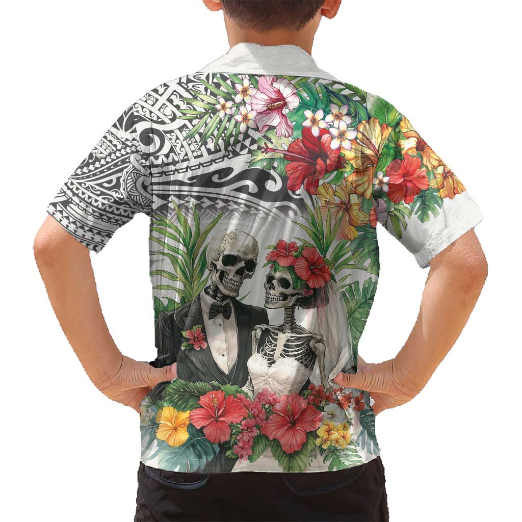 Skeleton Love for Valentine’s Day Family Matching Puletasi and Hawaiian Shirt Polynesian Tribal Love Forever
