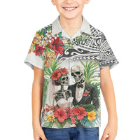 Skeleton Love for Valentine’s Day Kid Hawaiian Shirt Polynesian Tribal Love Forever