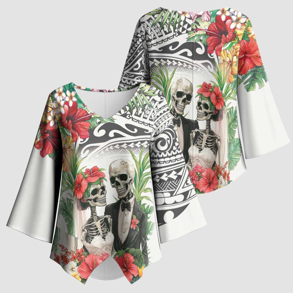 Skeleton Love for Valentine’s Day Kimono Sleeve Blouse Polynesian Tribal Love Forever - Polynesian Pride
