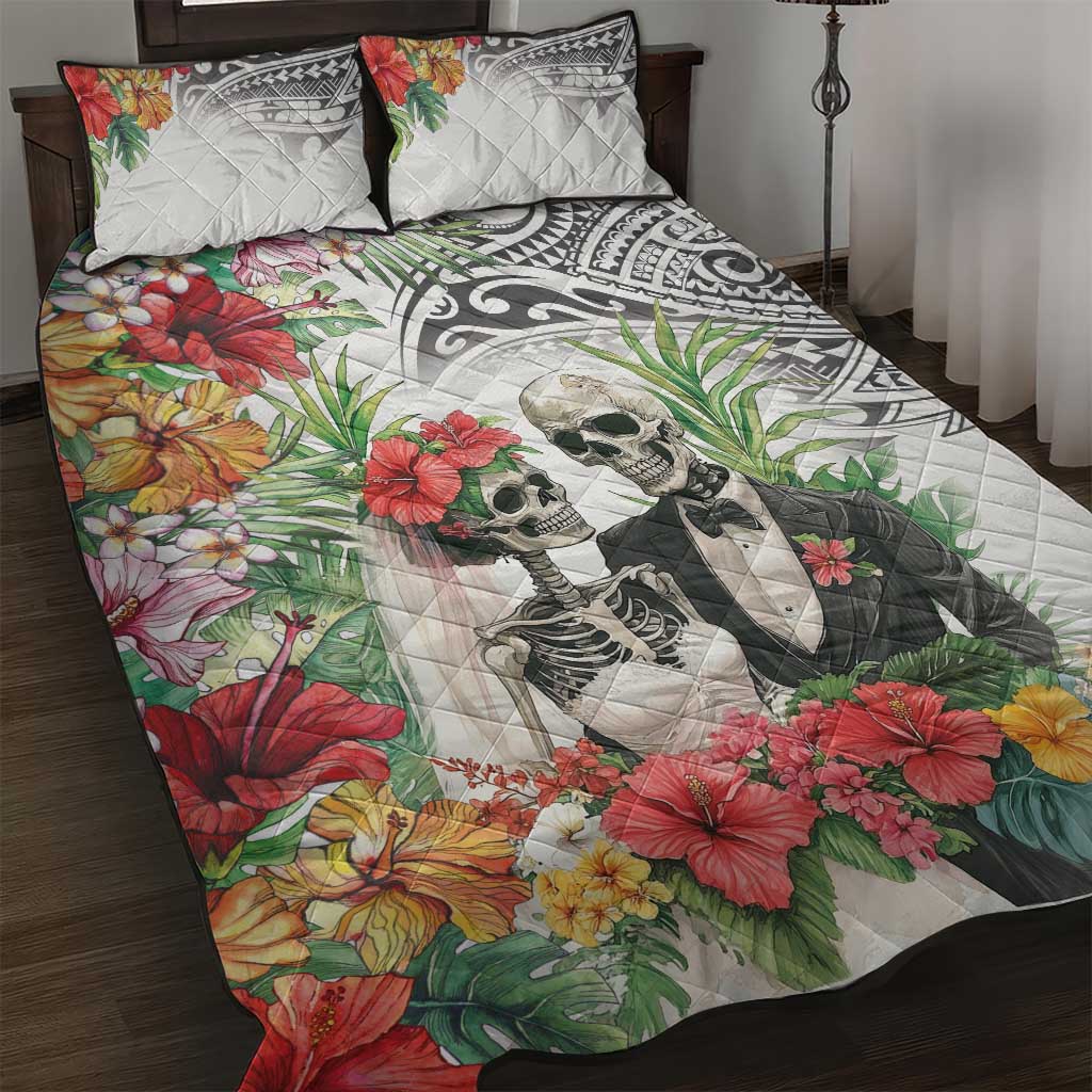 Skeleton Love for Valentine’s Day Quilt Bed Set Polynesian Tribal Love Forever