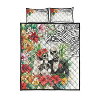 Skeleton Love for Valentine’s Day Quilt Bed Set Polynesian Tribal Love Forever