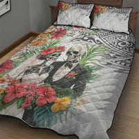 Skeleton Love for Valentine’s Day Quilt Bed Set Polynesian Tribal Love Forever