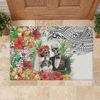 Skeleton Love for Valentine’s Day Rubber Doormat Polynesian Tribal Love Forever