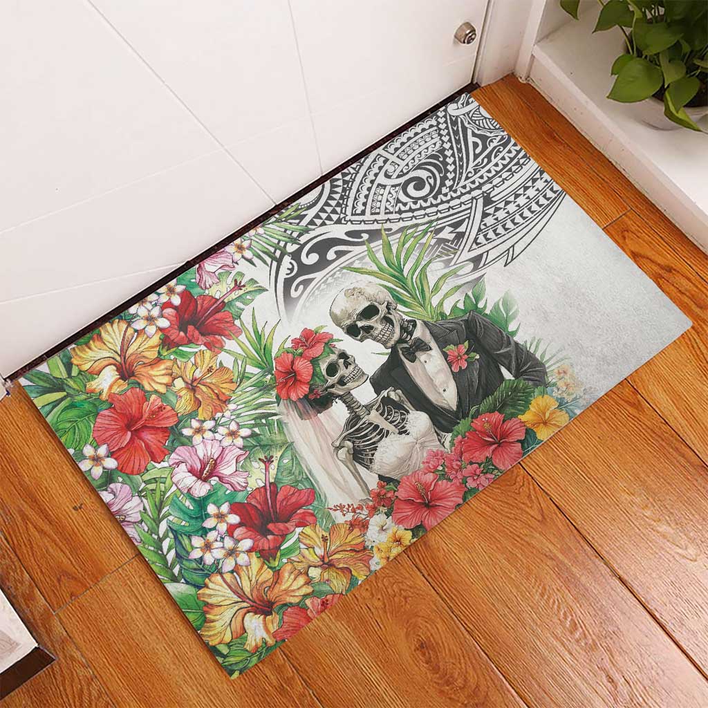 Skeleton Love for Valentine’s Day Rubber Doormat Polynesian Tribal Love Forever