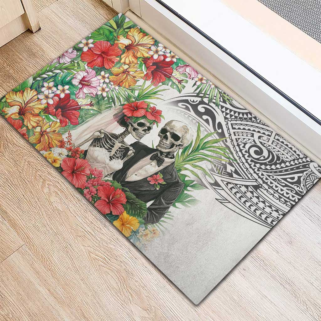 Skeleton Love for Valentine’s Day Rubber Doormat Polynesian Tribal Love Forever