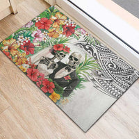 Skeleton Love for Valentine’s Day Rubber Doormat Polynesian Tribal Love Forever