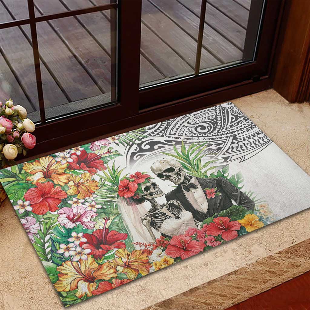 Skeleton Love for Valentine’s Day Rubber Doormat Polynesian Tribal Love Forever