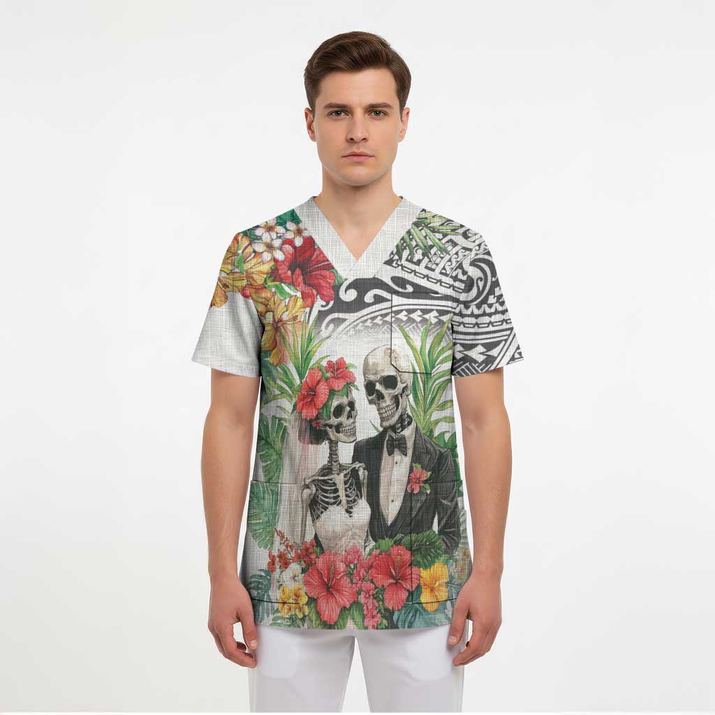 Skeleton Love for Valentine’s Day Scrub Top Polynesian Tribal Love Forever - Polynesian Pride