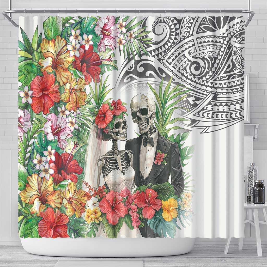 Skeleton Love for Valentine’s Day Shower Curtain Polynesian Tribal Love Forever