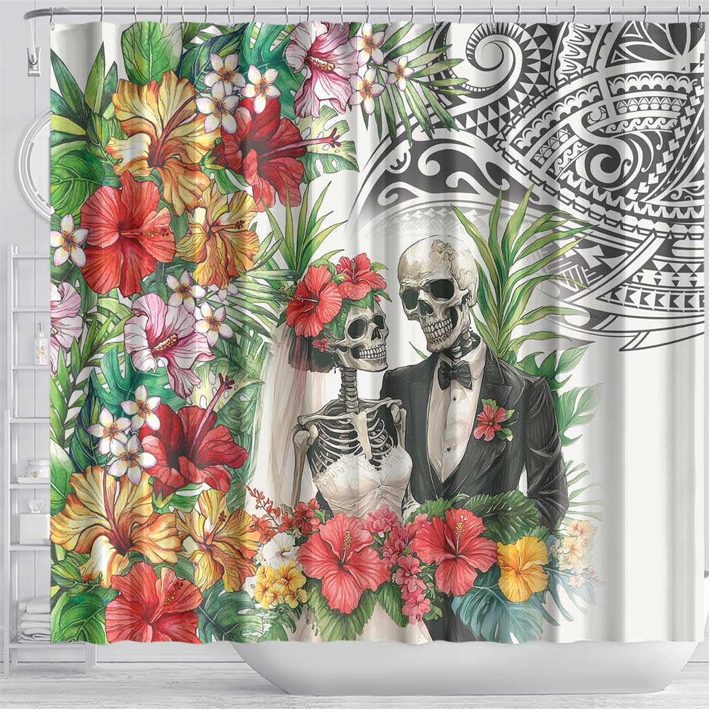 Skeleton Love for Valentine’s Day Shower Curtain Polynesian Tribal Love Forever