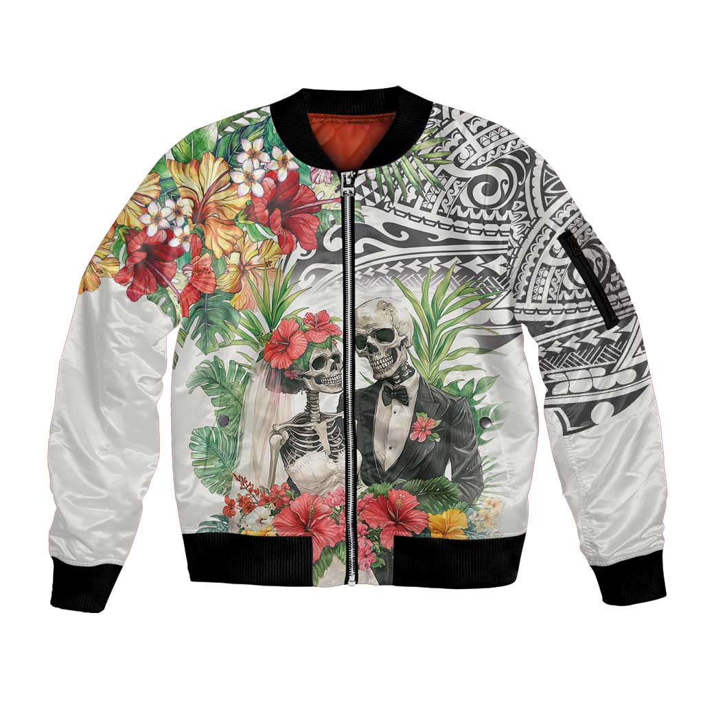 Skeleton Love for Valentine’s Day Sleeve Zip Bomber Jacket Polynesian Tribal Love Forever