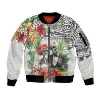 Skeleton Love for Valentine’s Day Sleeve Zip Bomber Jacket Polynesian Tribal Love Forever