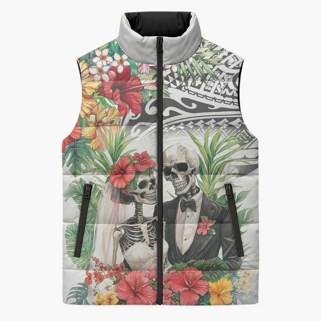 Skeleton Love for Valentine’s Day Sleeveless Puffer Jacket Polynesian Tribal Love Forever - Polynesian Pride