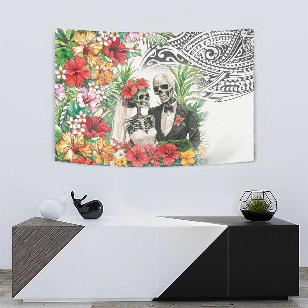 Skeleton Love for Valentine’s Day Tapestry Polynesian Tribal Love Forever
