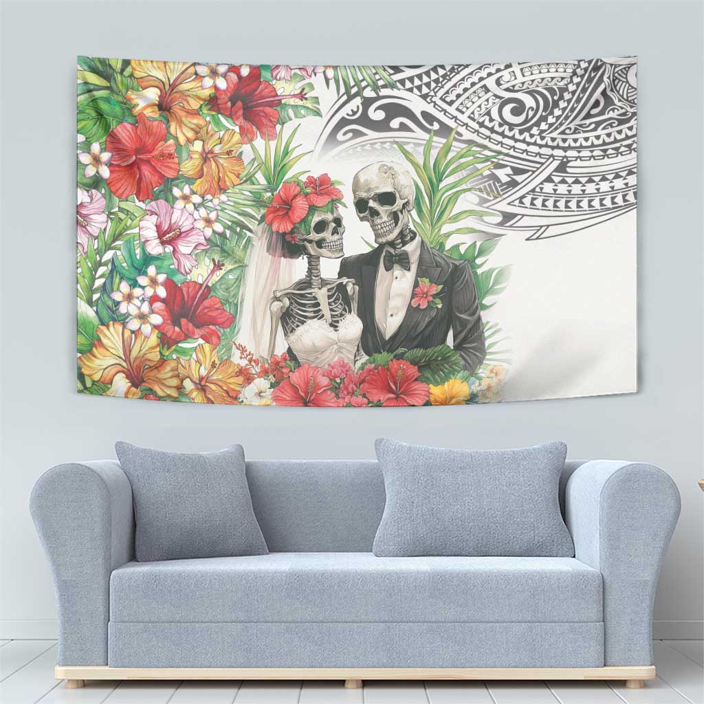 Skeleton Love for Valentine’s Day Tapestry Polynesian Tribal Love Forever