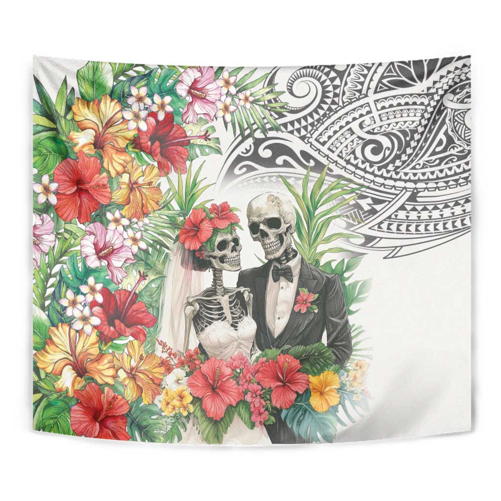 Skeleton Love for Valentine’s Day Tapestry Polynesian Tribal Love Forever