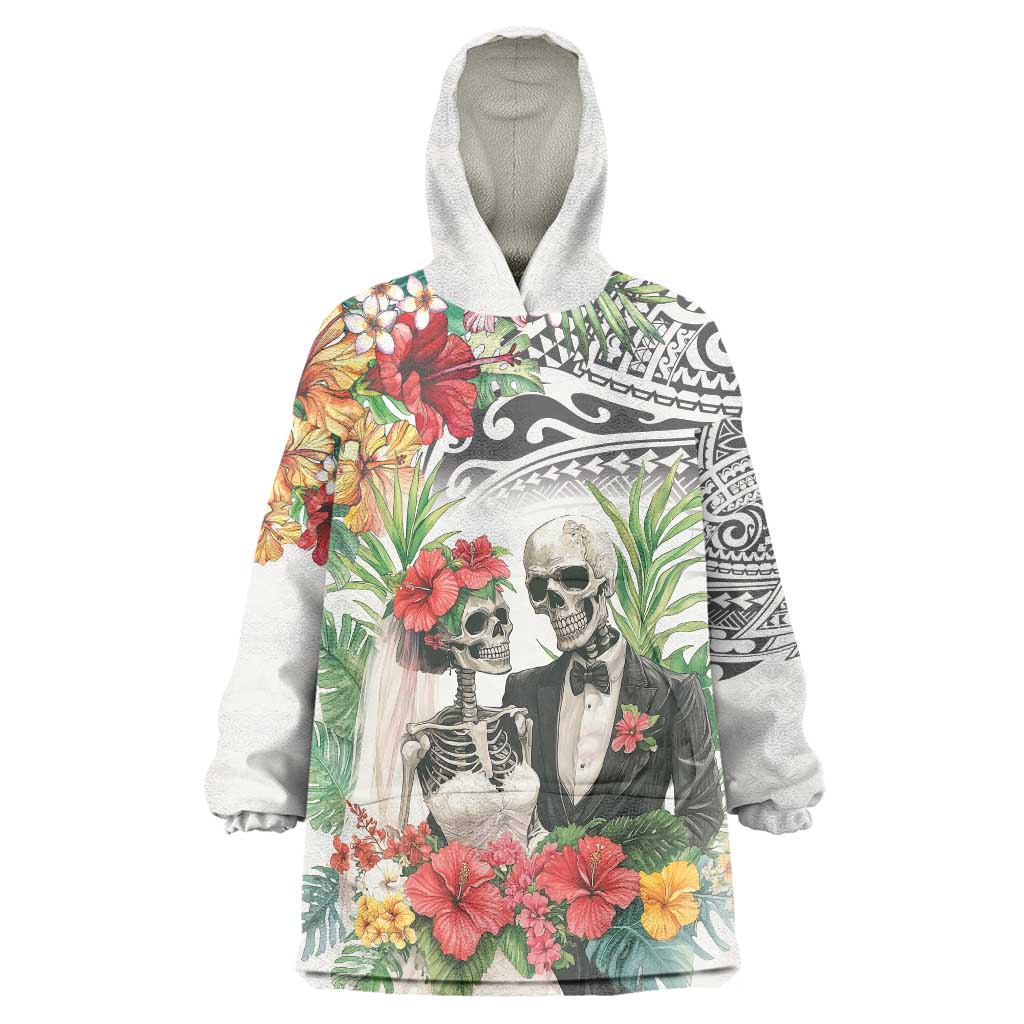 Skeleton Love for Valentine’s Day Wearable Blanket Hoodie Polynesian Tribal Love Forever