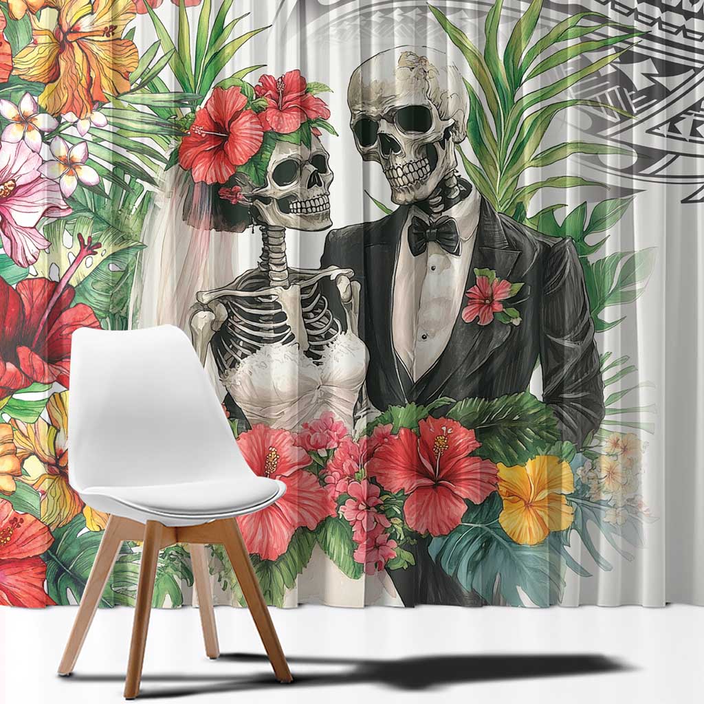 Skeleton Love for Valentine’s Day Window Curtain Polynesian Tribal Love Forever