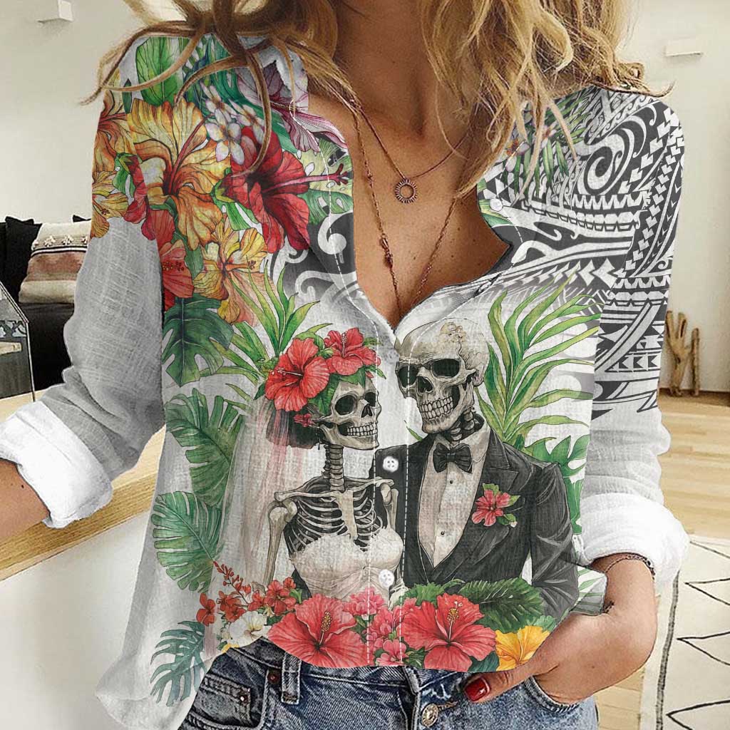 Skeleton Love for Valentines Day Women Casual Shirt Polynesian Tribal Love Forever LT9 Female White - Polynesian Pride