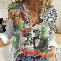Skeleton Love for Valentines Day Women Casual Shirt Polynesian Tribal Love Forever LT9 Female White - Polynesian Pride