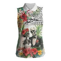 Skeleton Love for Valentines Day Women Sleeveless Polo Shirt Polynesian Tribal Love Forever LT9 Female White - Polynesian Pride