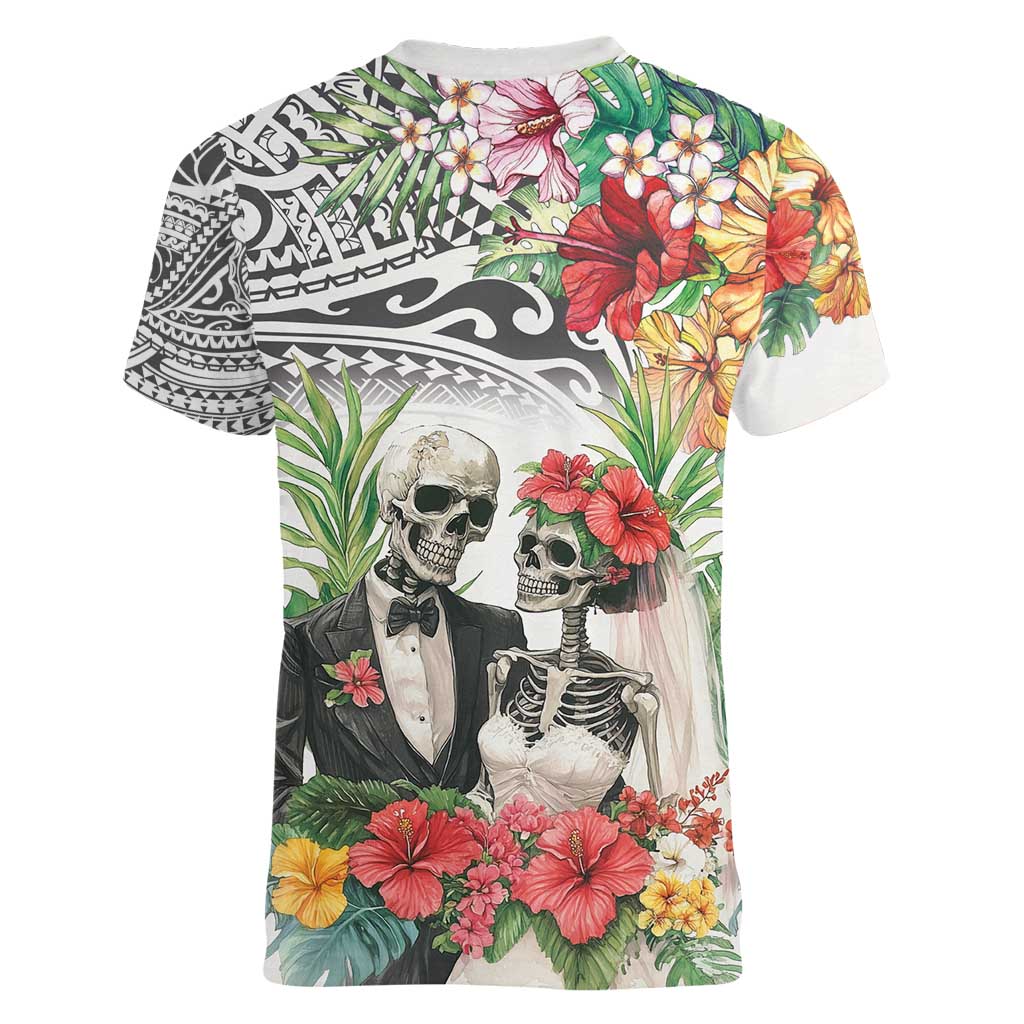 Skeleton Love for Valentines Day Women V-Neck T-Shirt Polynesian Tribal Love Forever LT9 - Polynesian Pride