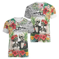 Skeleton Love for Valentines Day Women V-Neck T-Shirt Polynesian Tribal Love Forever LT9 - Polynesian Pride