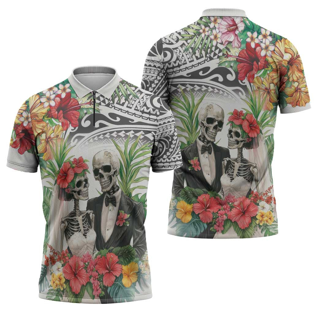 Skeleton Love for Valentine’s Day Zipper Polo Shirt Polynesian Tribal Love Forever - Polynesian Pride
