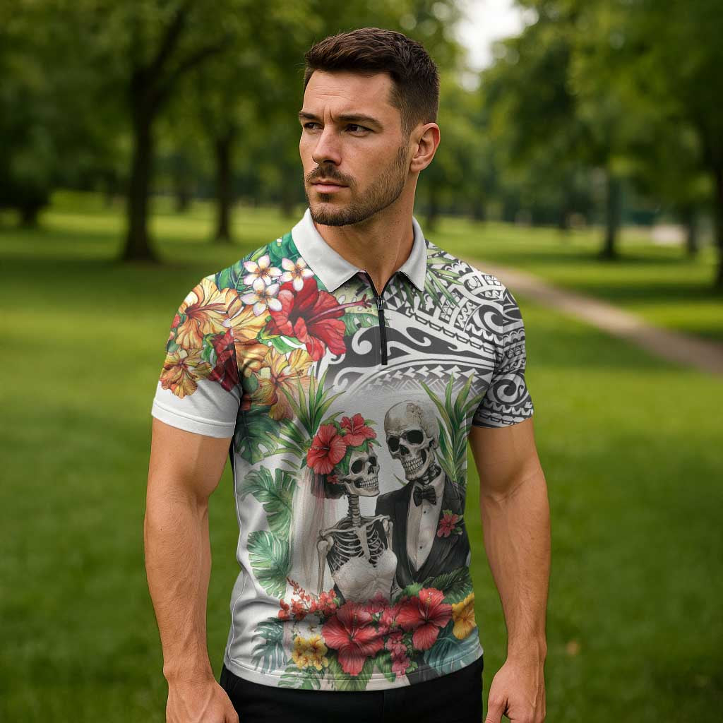 Skeleton Love for Valentine’s Day Zipper Polo Shirt Polynesian Tribal Love Forever - Polynesian Pride