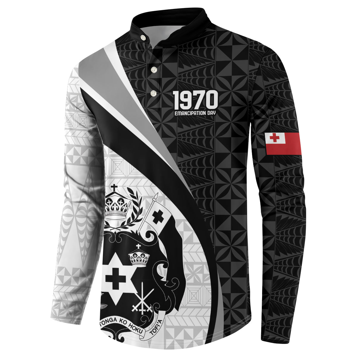 Personalised Tonga Emancipation Day Button Sweatshirt Since 1970 Ngatu Tribal Pattern