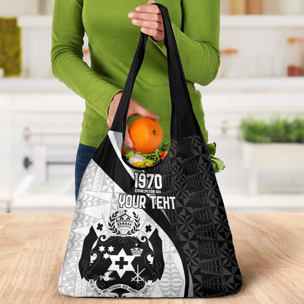 Personalised Tonga Emancipation Day Grocery Bag Since 1970 Ngatu Tribal Pattern