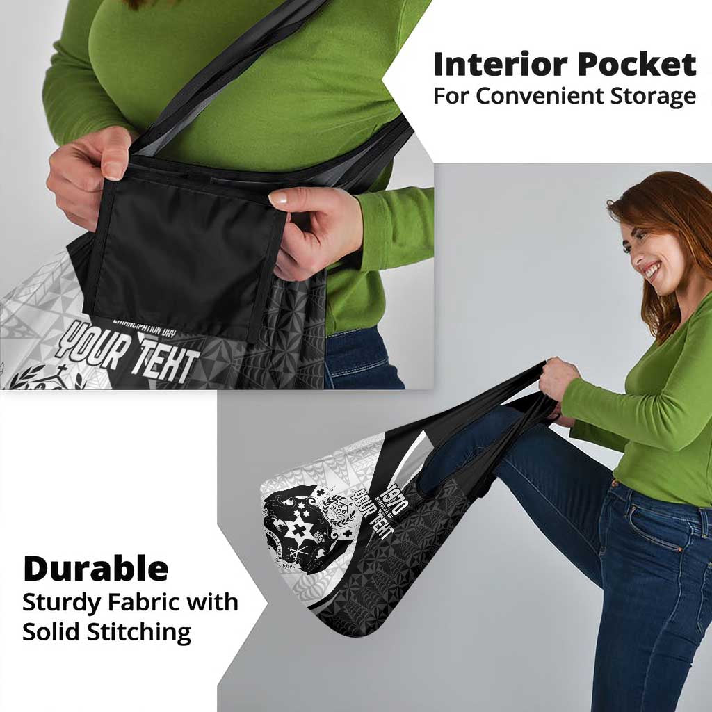 Personalised Tonga Emancipation Day Grocery Bag Since 1970 Ngatu Tribal Pattern