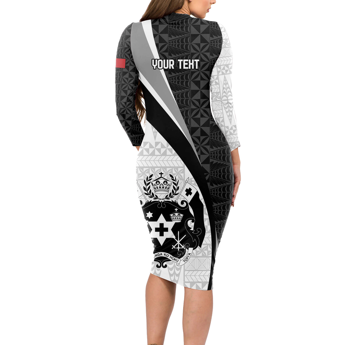 Personalised Tonga Emancipation Day Long Sleeve Bodycon Dress Since 1970 Ngatu Tribal Pattern LT9 - Polynesian Pride