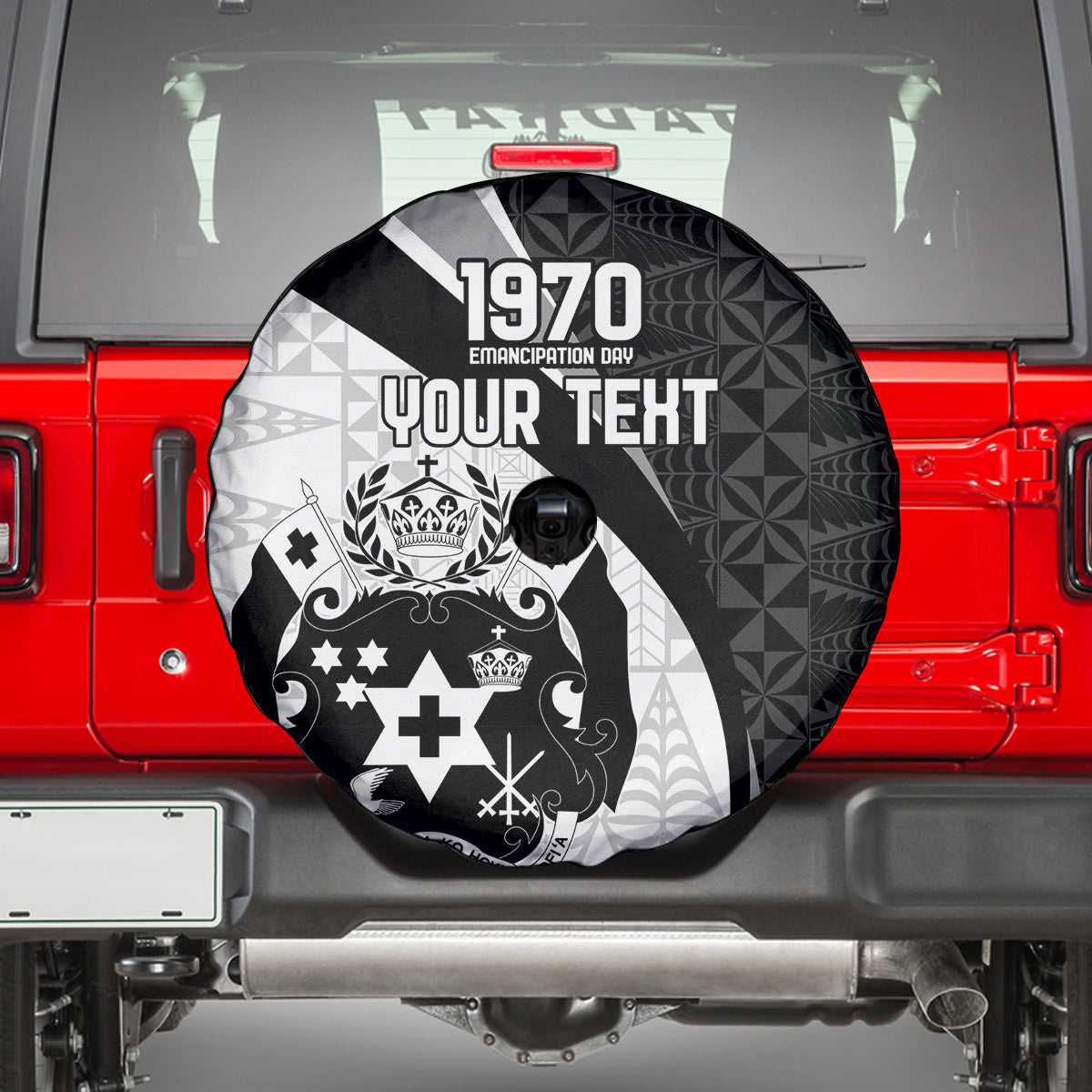 Personalised Tonga Emancipation Day Spare Tire Cover Since 1970 Ngatu Tribal Pattern